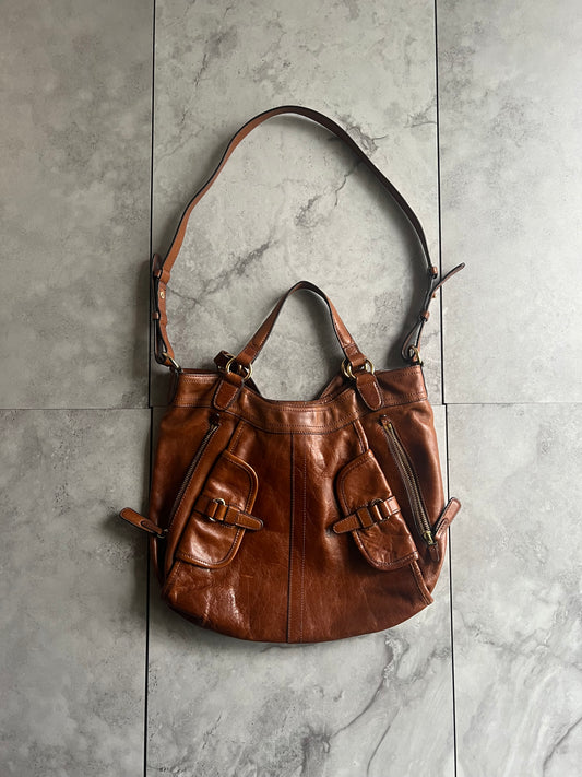 Sazaby 2-Way Brown Leather Zip Bag