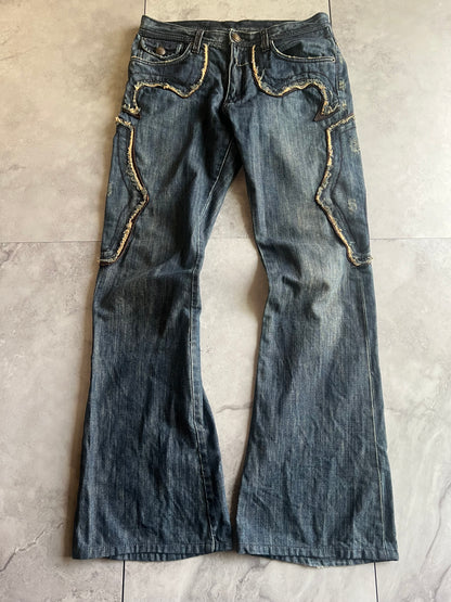 Edge Rupert Sword Studded Leather Distressed Flared Denim