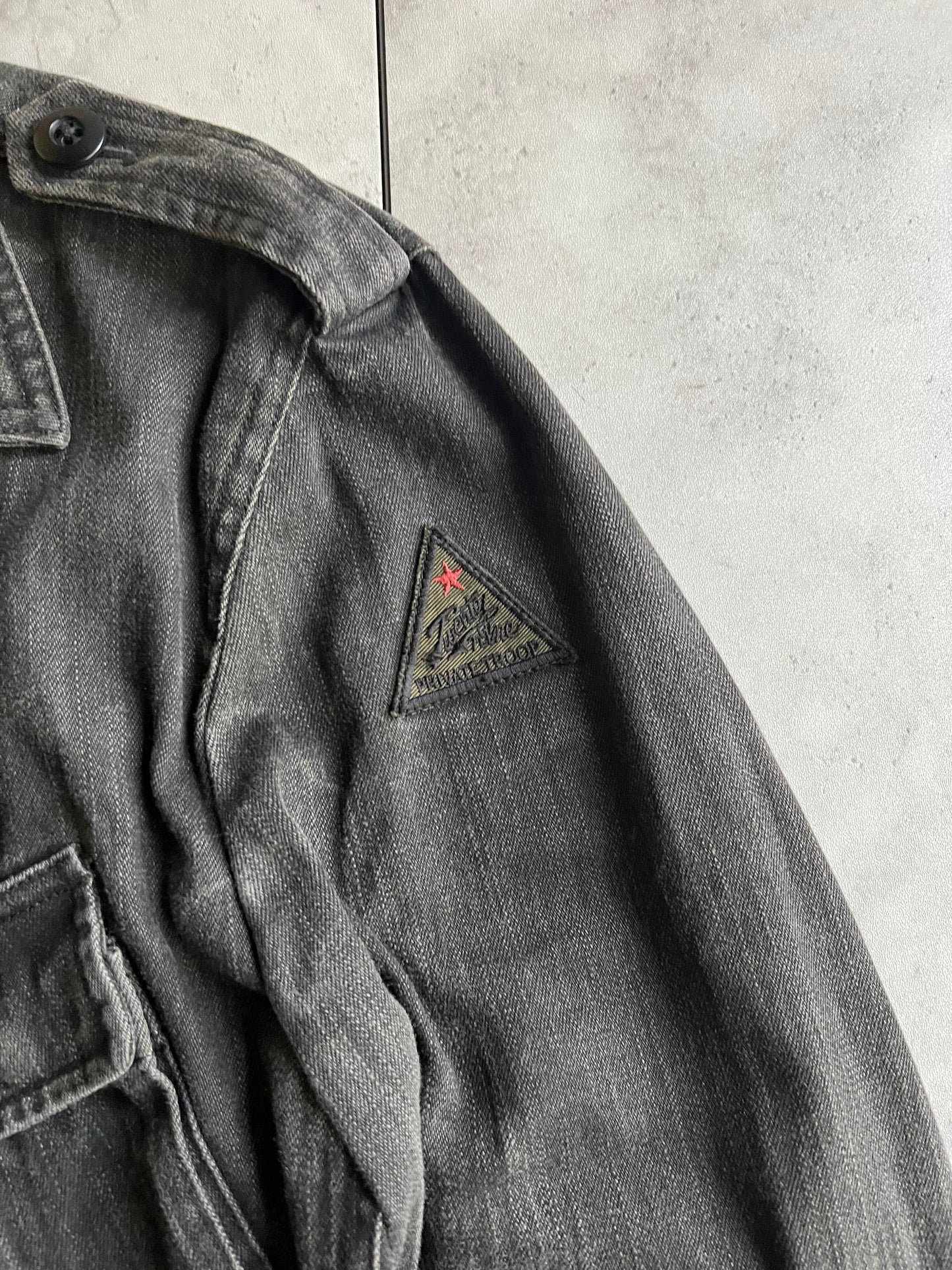 291295 Homme Embroidery Patch Military Double Zip Denim Jacket