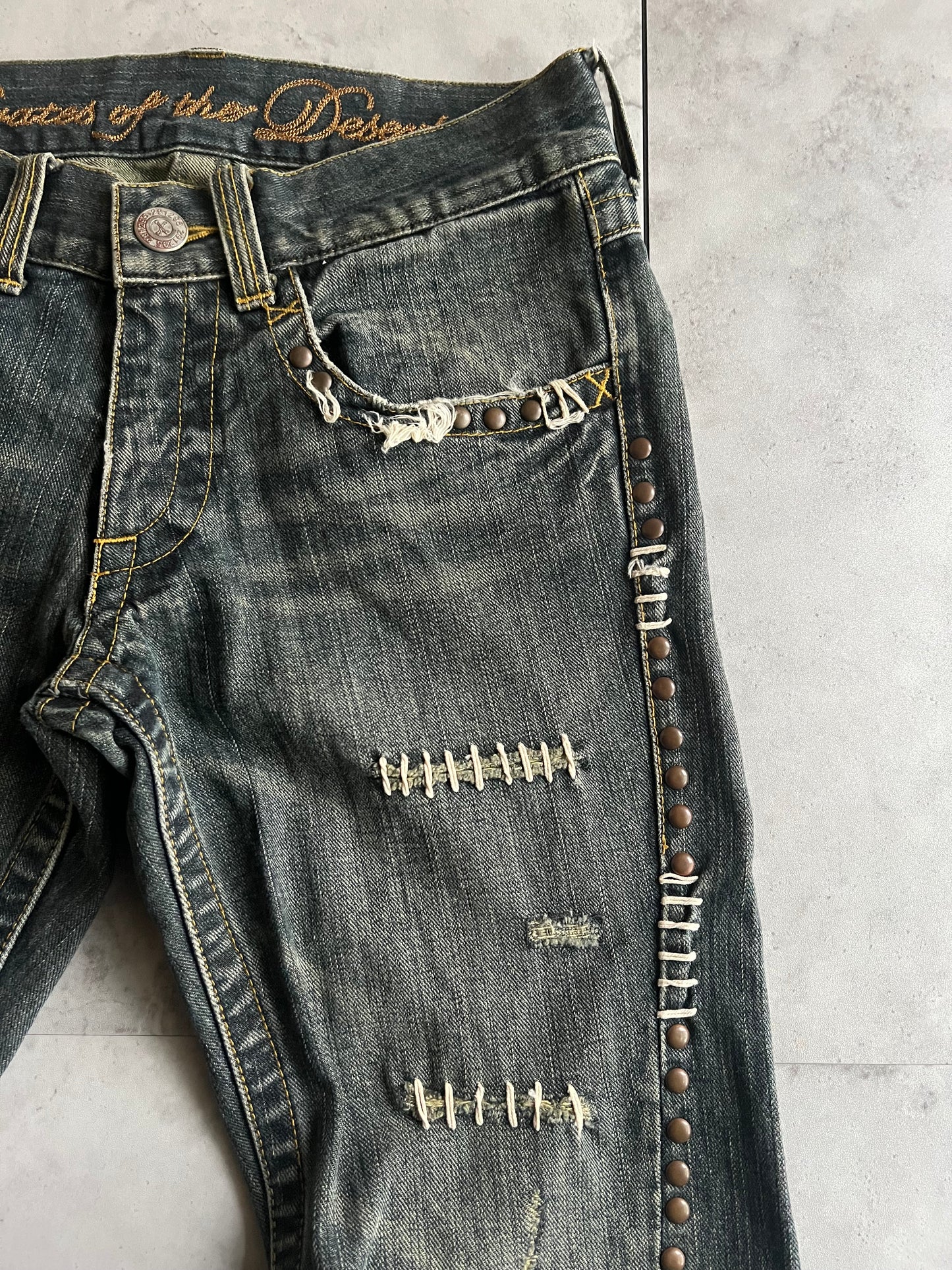 291295 Homme Studded Stitched Spiral Flared Pants