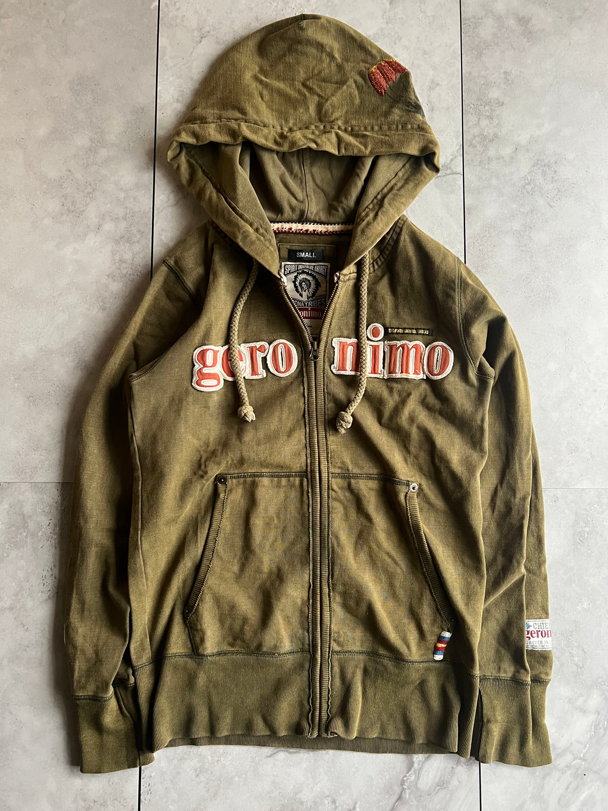 Geronimo Embroidered Tribal Zip-Up Hoodie