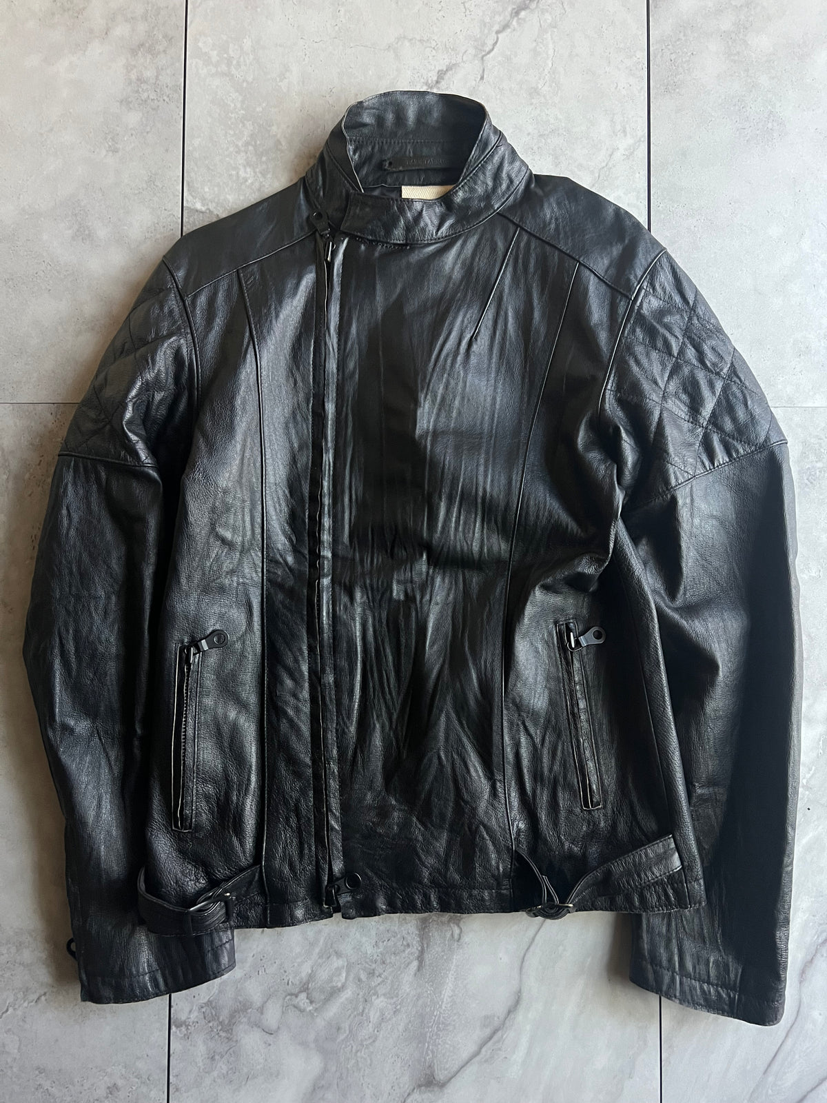 Bark Tannage Leather Quilted Biker Jacket