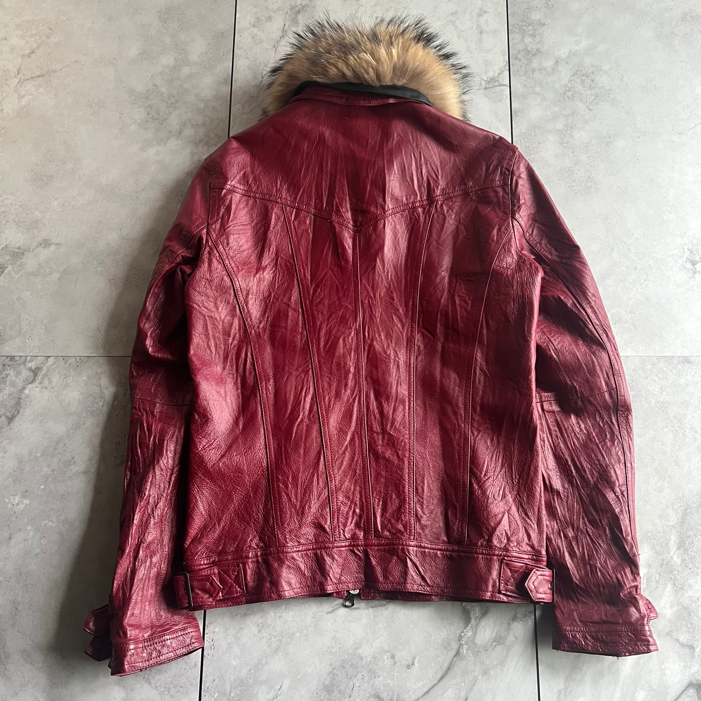 Rattle Trap Fur Collar Red Leather Jacket