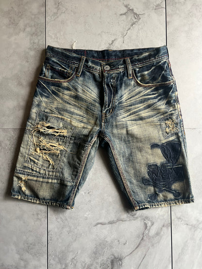 Edge Rupert Skull Embroidered Whisker Wash Shorts