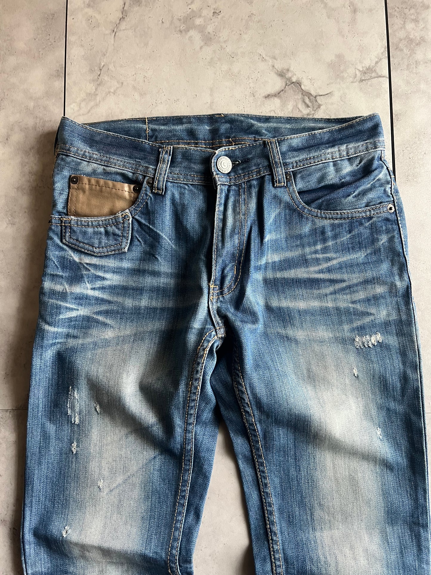 Edge Rupert Leather Pocket Repair Light Wash Denim
