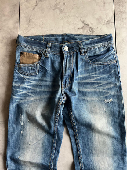 Edge Rupert Leather Pocket Repair Light Wash Denim
