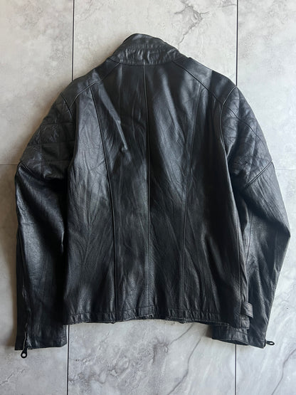 Bark Tannage Leather Quilted Biker Jacket