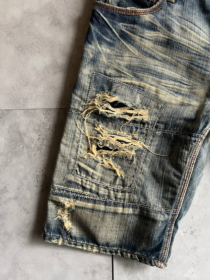 Edge Rupert Skull Embroidered Whisker Wash Shorts