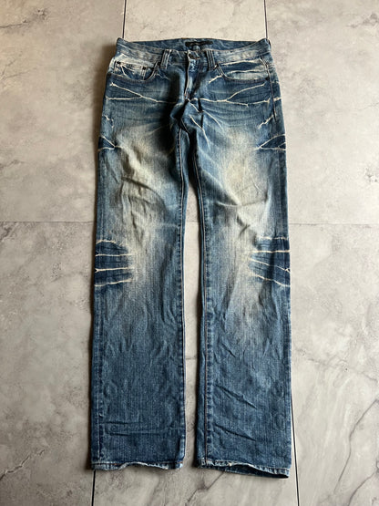 Root Three Quad Back Zip Whisker Wash Denim