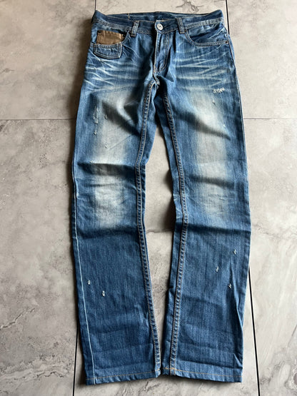 Edge Rupert Leather Pocket Repair Light Wash Denim