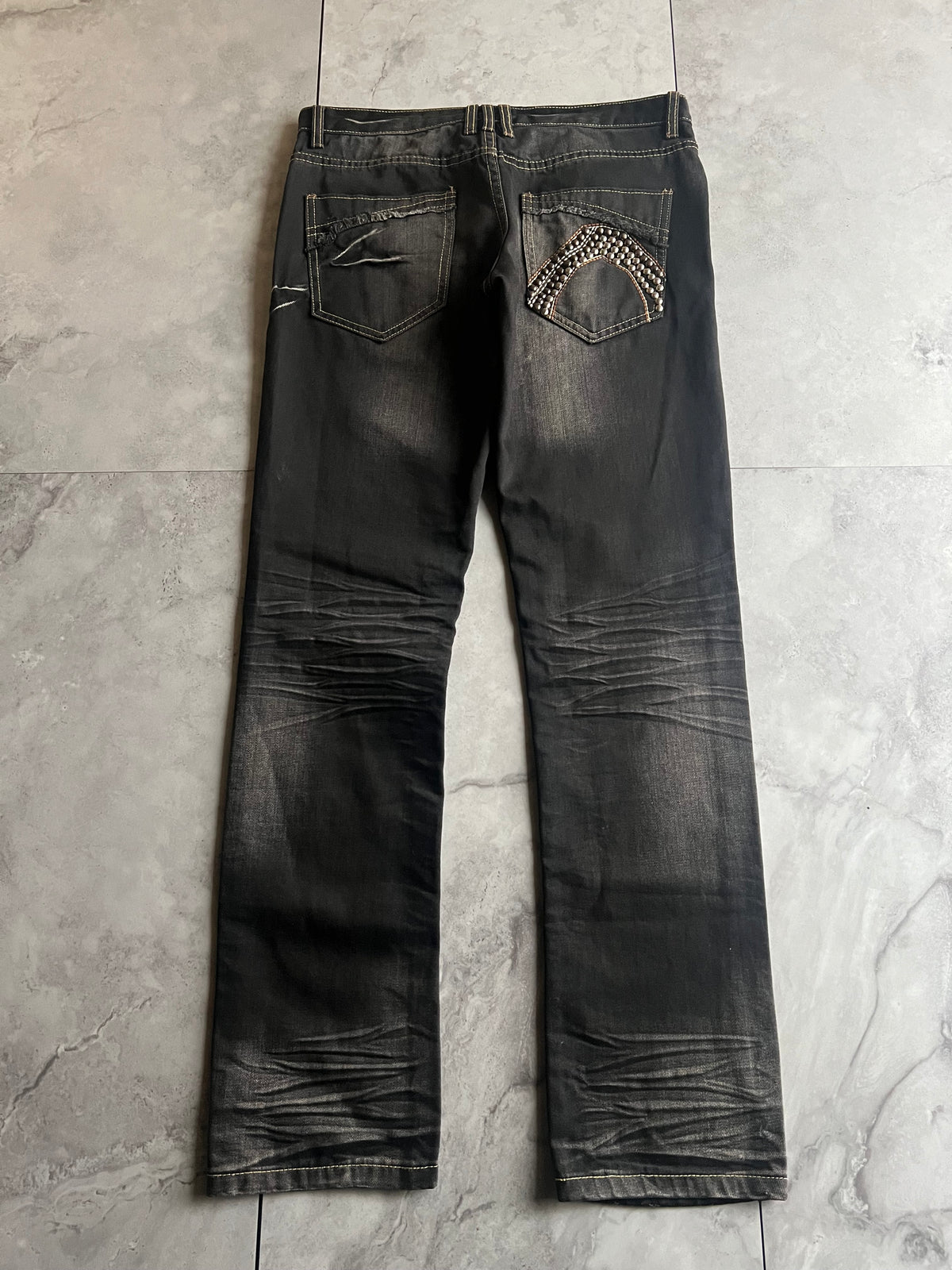Semantic Design Studded Whisker Wash Denim