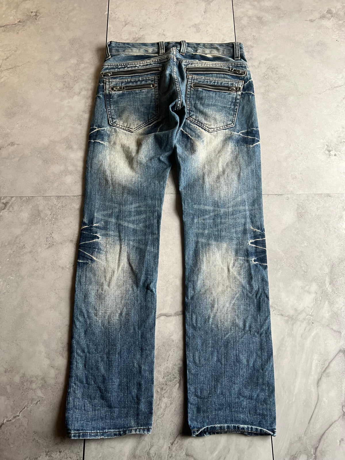 Root Three Quad Back Zip Whisker Wash Denim