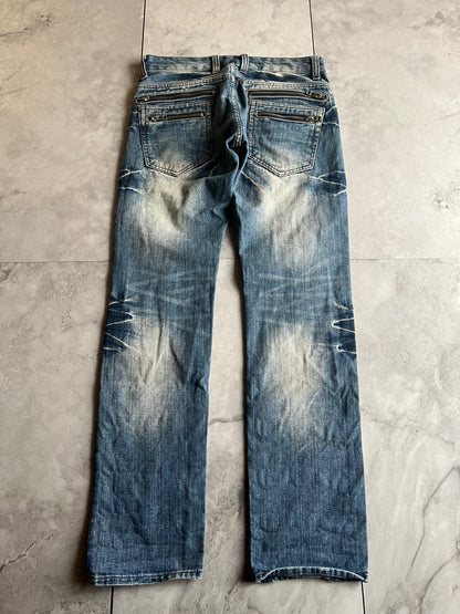 Root Three Quad Back Zip Whisker Wash Denim