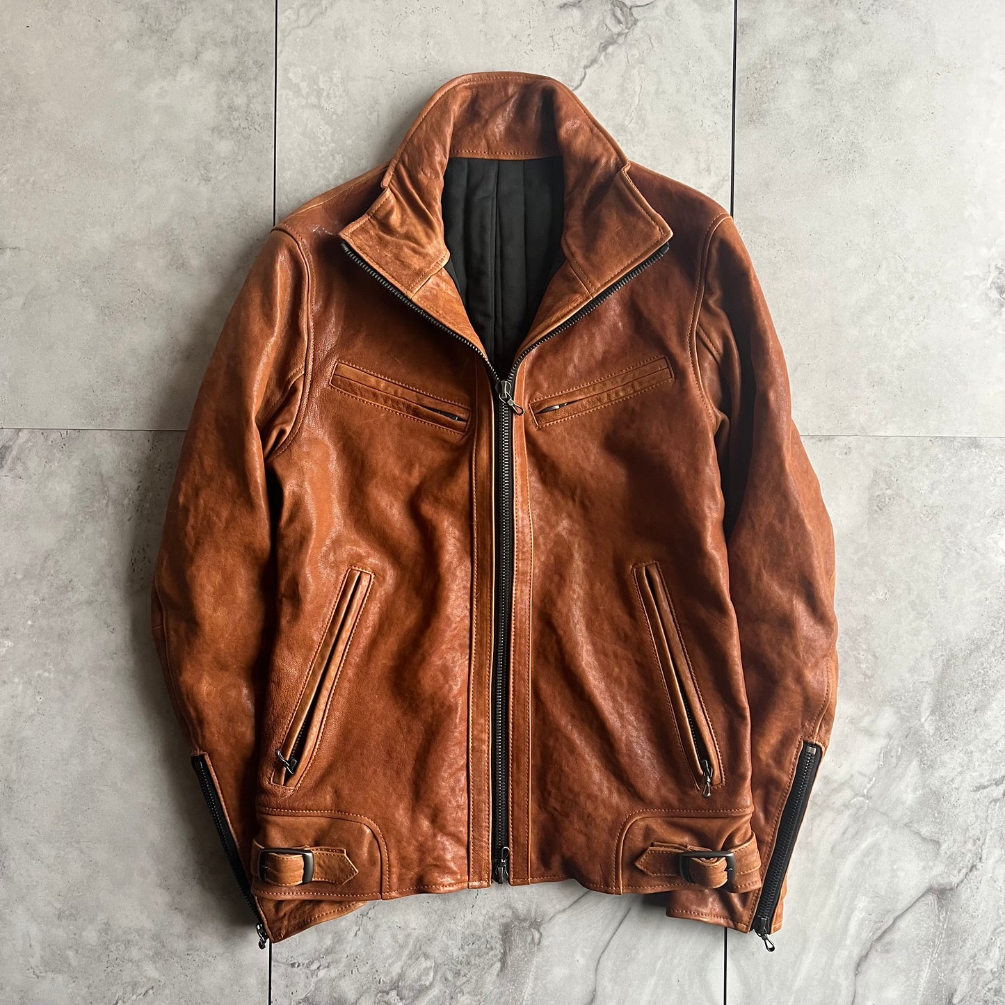 Shellac High Neck Leather Rider Jacket