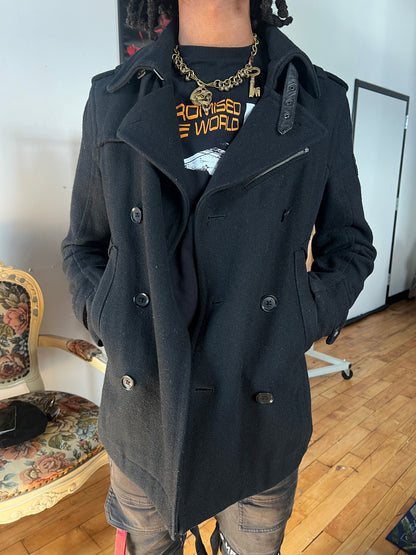 Diesel Leather Accent Pea Coat