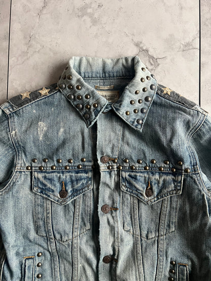 Ralph Denim & Supply Studded American Flag Safety Pin Denim Jacket