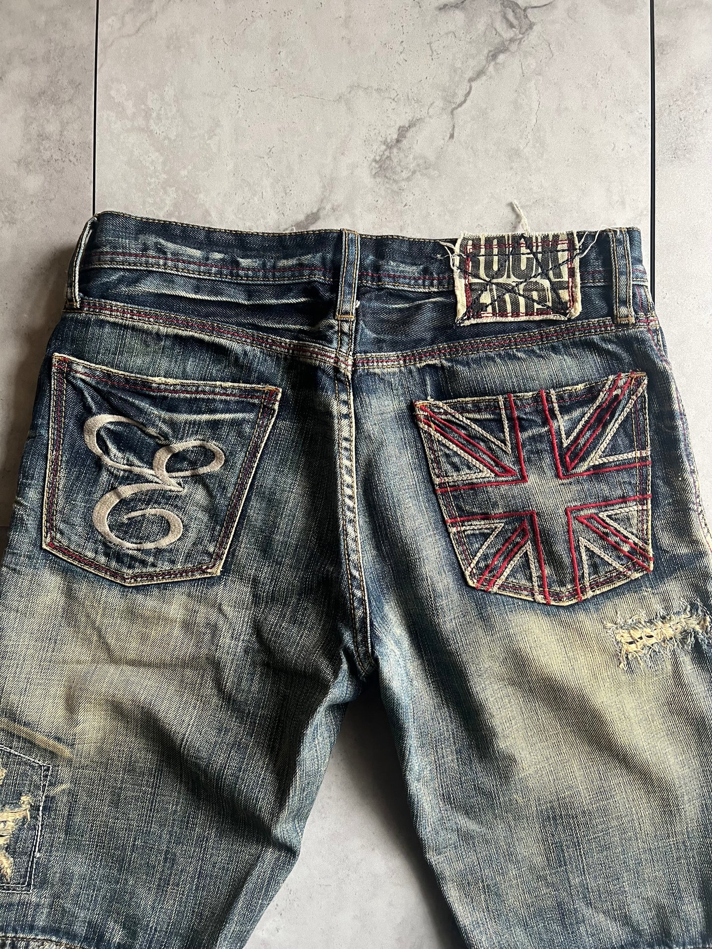 Edge Rupert Skull Embroidered Whisker Wash Shorts