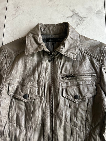 Schlussel Grey Single Zip Western Leather Jacket