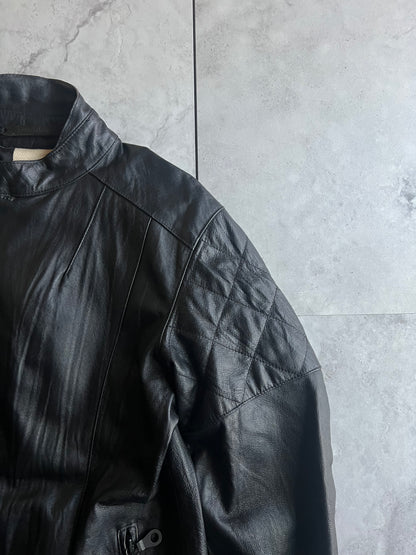 Bark Tannage Leather Quilted Biker Jacket