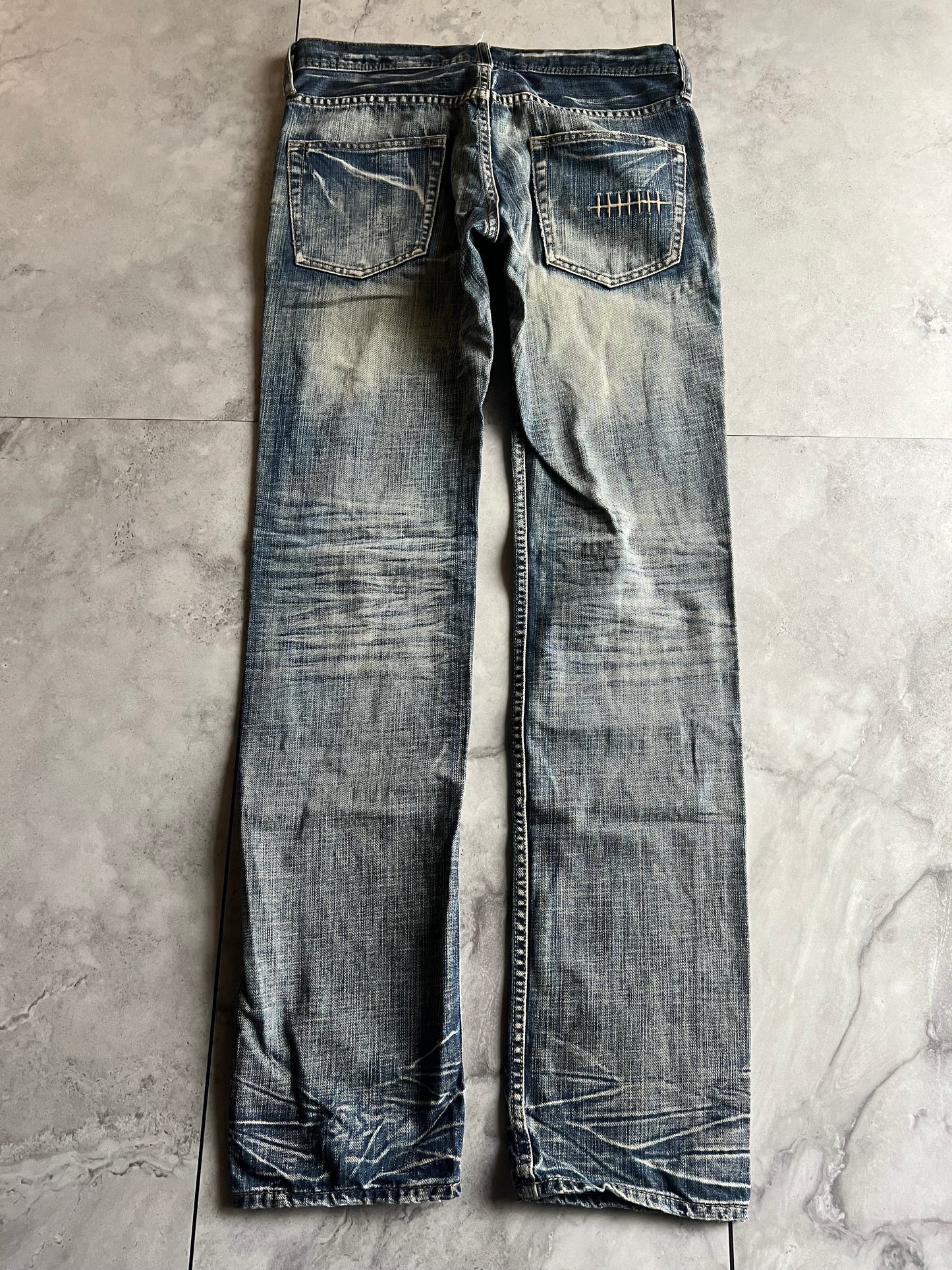 Edge Rupert Scar Patch Distressed Acid Wash Jeans