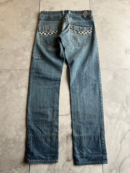 Wild Life Light Wash Checkered Pocket Racer Denim