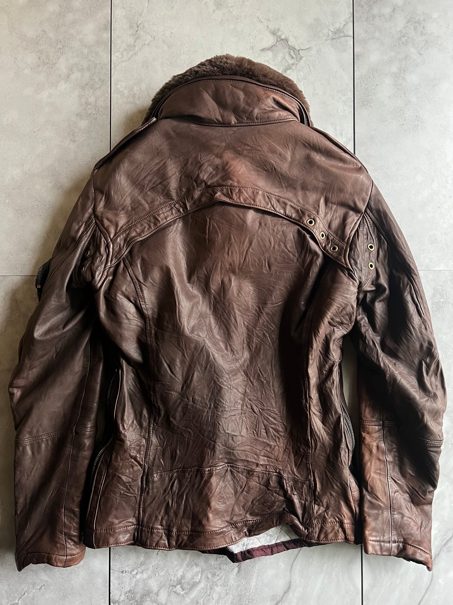 Kyoji Maruyama Fur Collar Wrinkled Leather Aviator Jacket