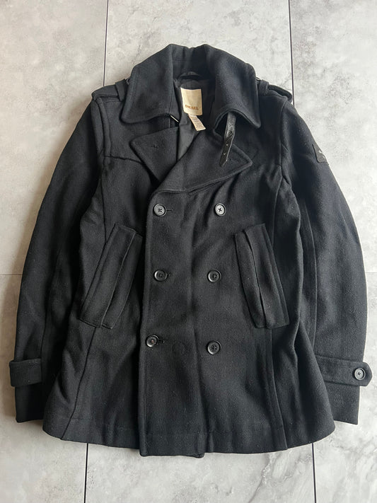 Diesel Leather Accent Pea Coat
