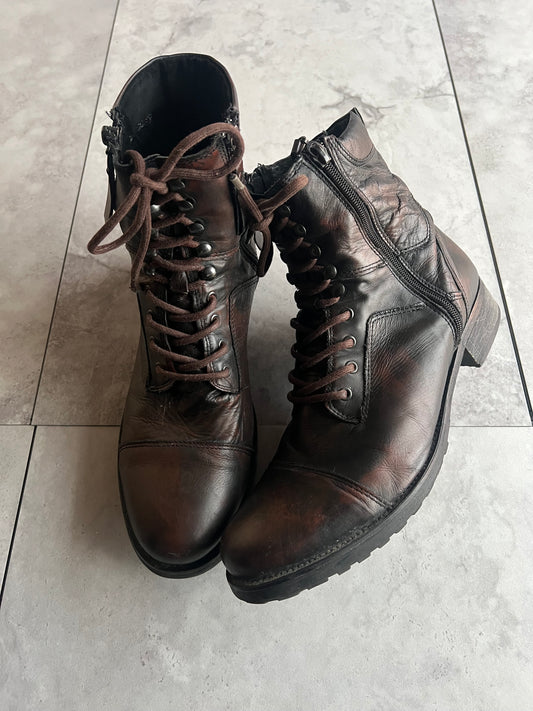 Diesel Side-Zip Leather Lace Hiking Boots