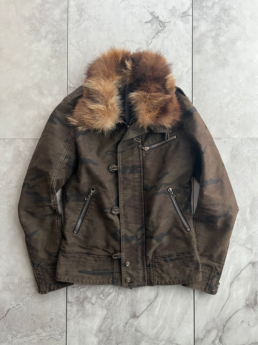 Shellac Fur Collar Camo Military Jacket