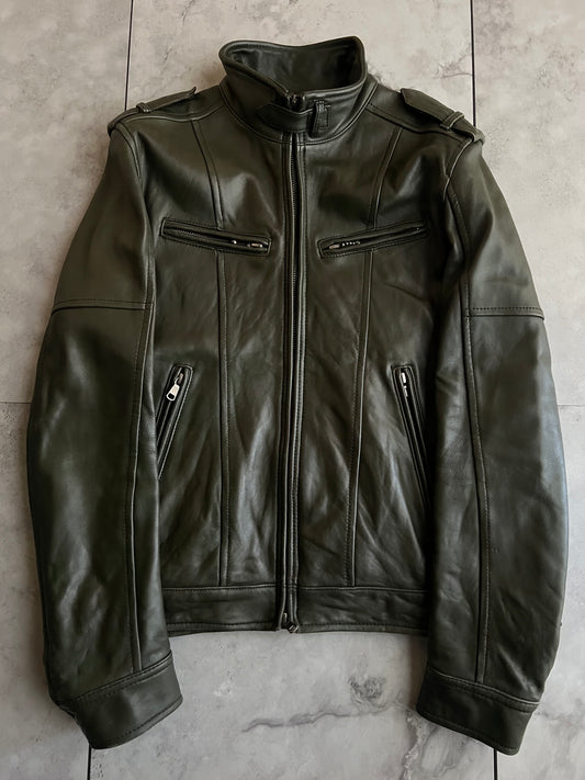 Setting Cracks Olive Military Leather Jacket