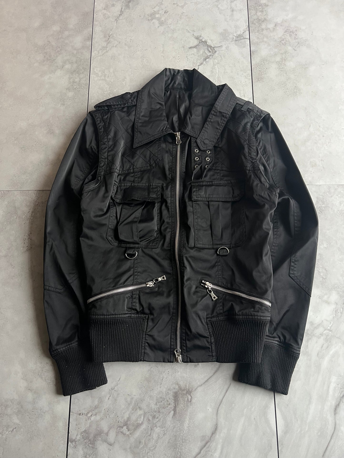 Semantic Design Quilted Horizontal Zipper Bomber Jacket