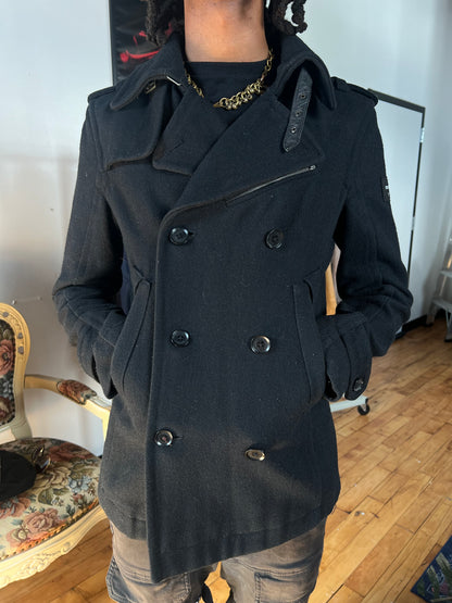 Diesel Leather Accent Pea Coat