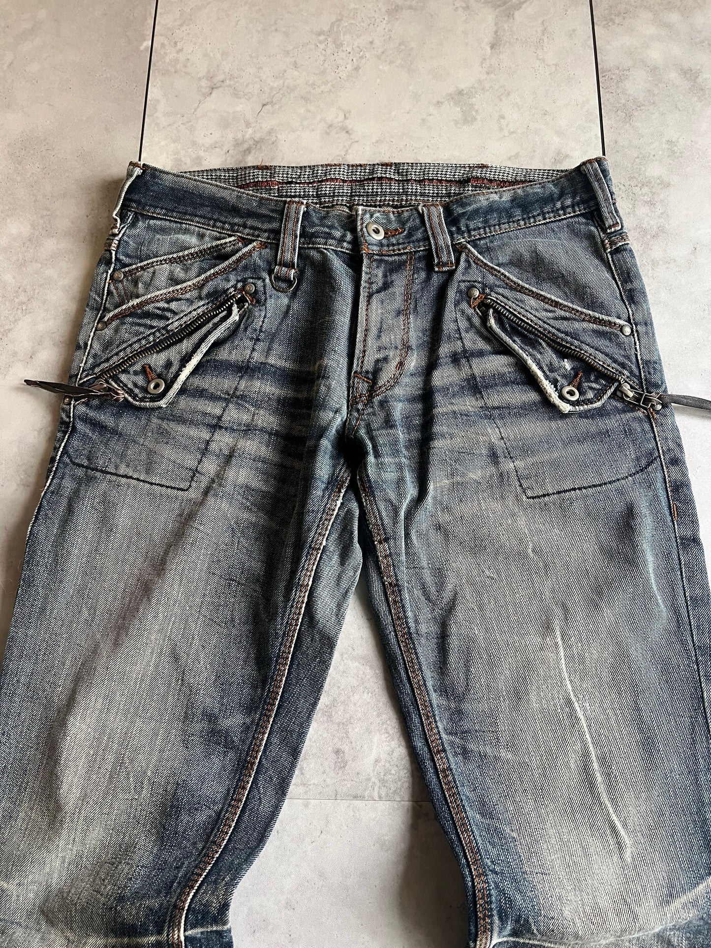 Nicole Club Zipper Pocket Tassel Honeycomb Denim