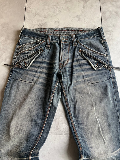 Nicole Club Zipper Pocket Tassel Honeycomb Denim