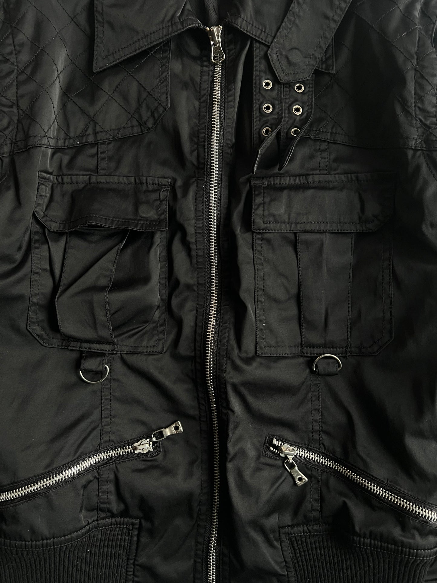 Semantic Design Quilted Horizontal Zipper Bomber Jacket