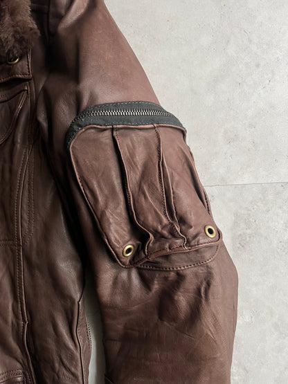 Kyoji Maruyama Fur Collar Wrinkled Leather Aviator Jacket