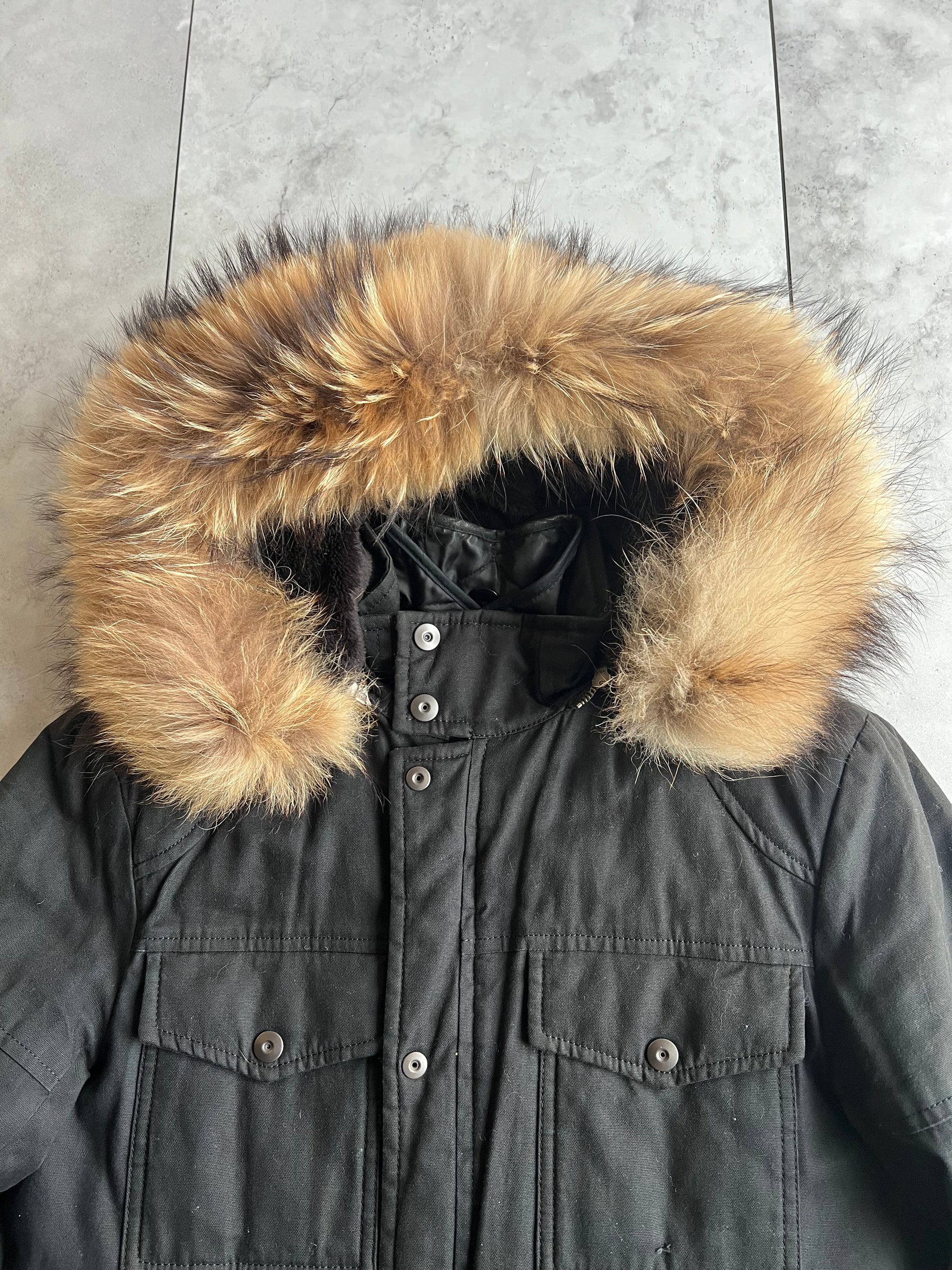 5351 Pour Les Hommes Raccoon Fur Hooded Jacket