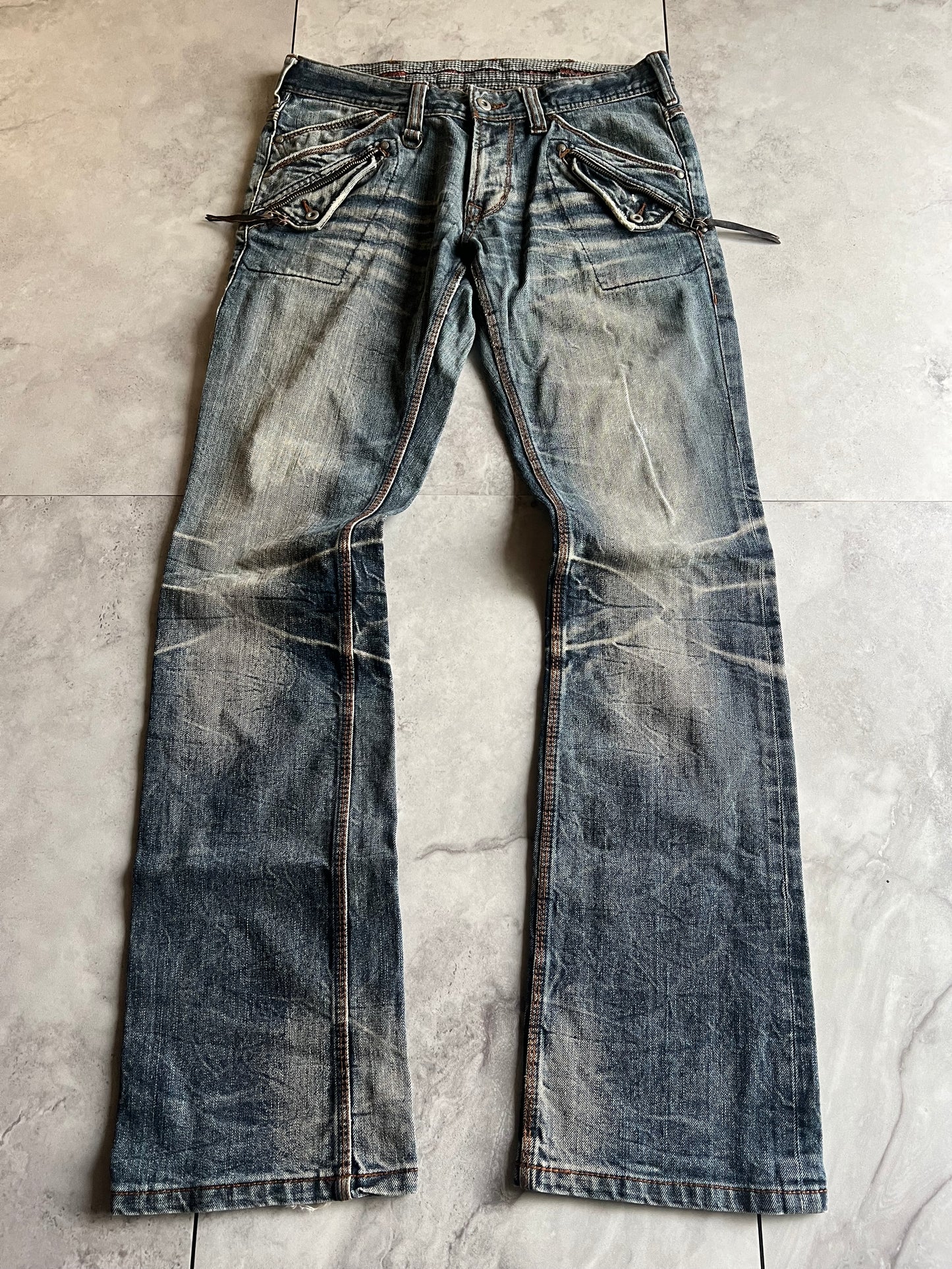 Nicole Club Zipper Pocket Tassel Honeycomb Denim