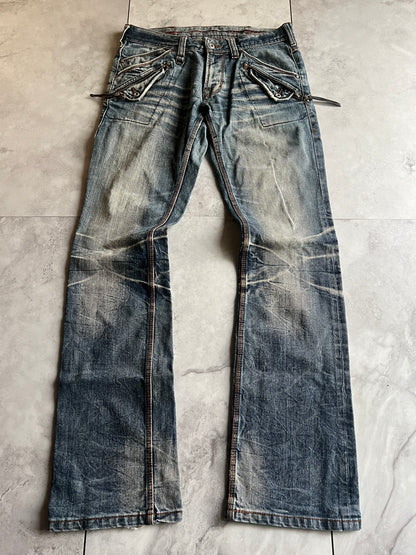Nicole Club Zipper Pocket Tassel Honeycomb Denim