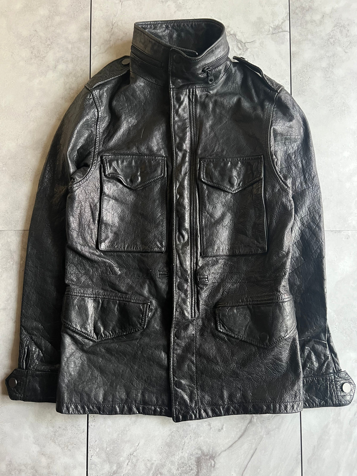 Gold Geld Cowhide Grain M-65 Leather Jacket