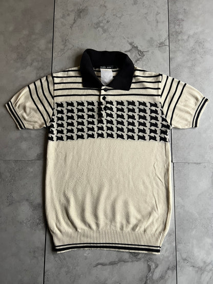 Main Vein Houndstooth Striped Ribbed Polo