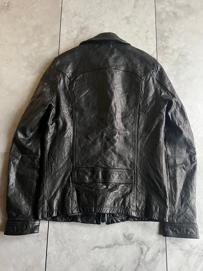 Gold Geld Cowhide Grain T-Pocket Zipper Leather Jacket