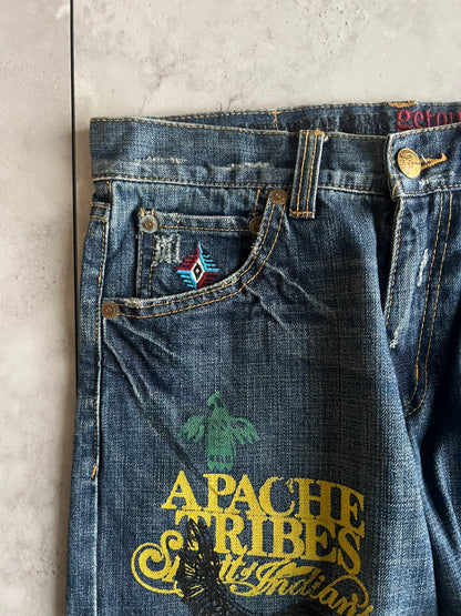 Geronimo Printed Distressed Embroidery “Native” Denim