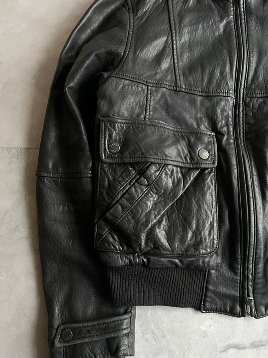 Gianfranco Ferre Grained Leather Bomber Jacket
