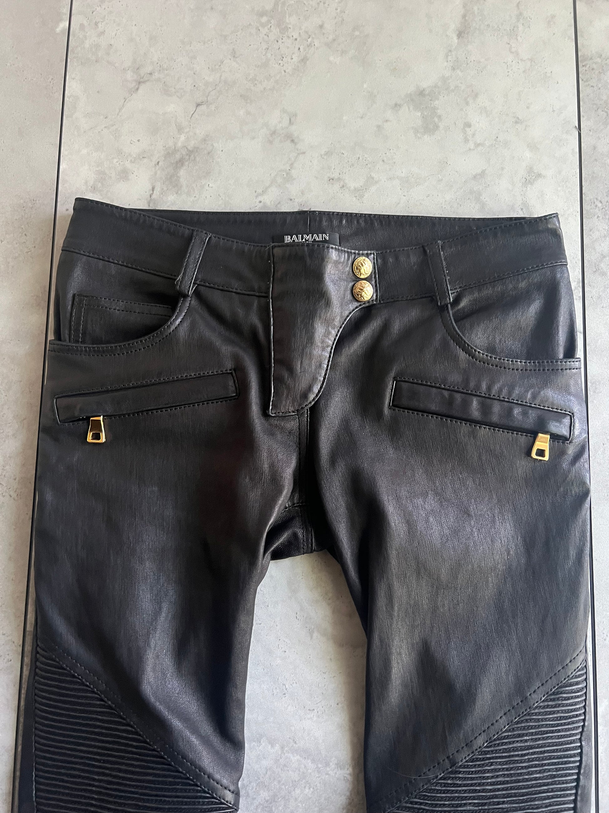 Balmain Leather Skinny Biker Pants