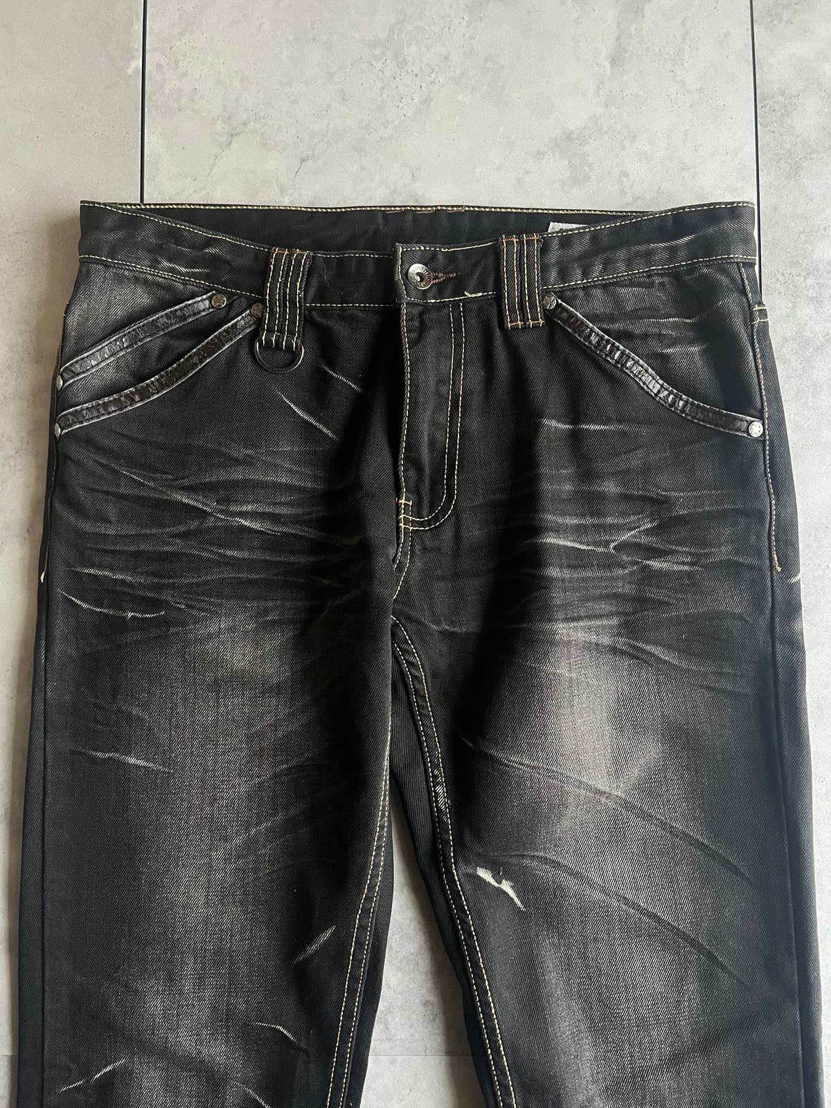 Semantic Design Studded Whisker Wash Denim