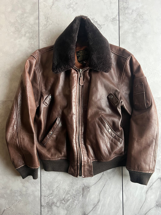 Avirex B-15 Leather Fur Collar Bomber Jacket