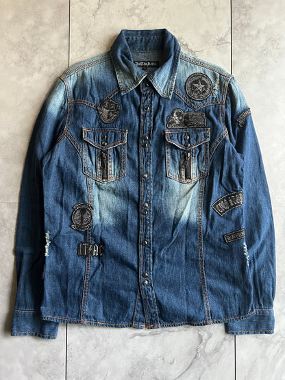 In The Attic Punk Embroidered Patched Denim Shirt