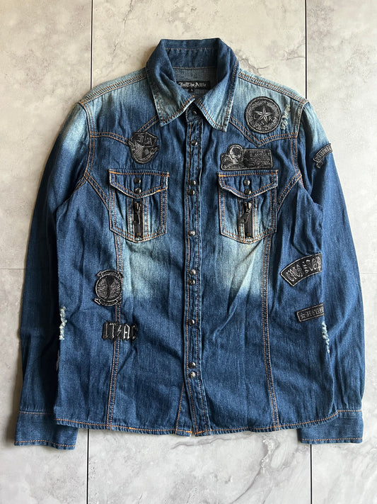 In The Attic Punk Embroidered Patched Denim Shirt