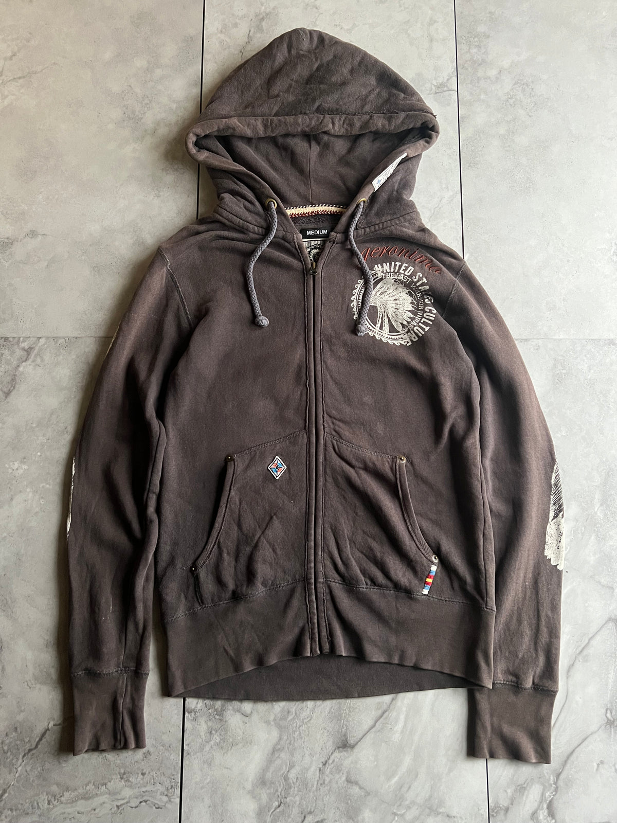 Geronimo Printed Embroidered Tribal Hoodie